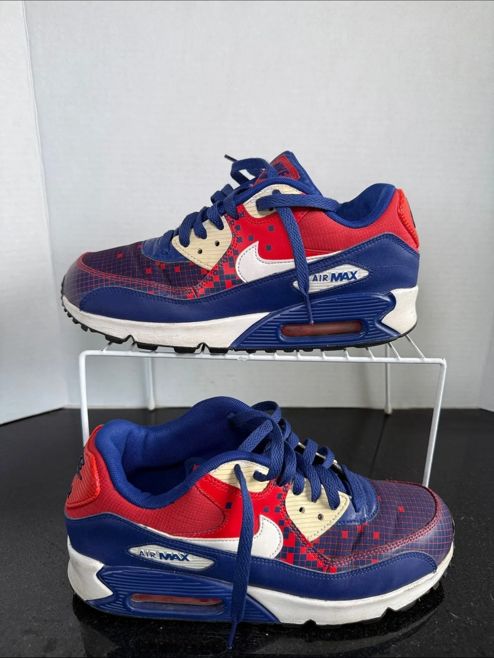 Nike Air Max 90 Premium Mesh GS Boys Size 7Y Deep Royal Blue Light Crimson